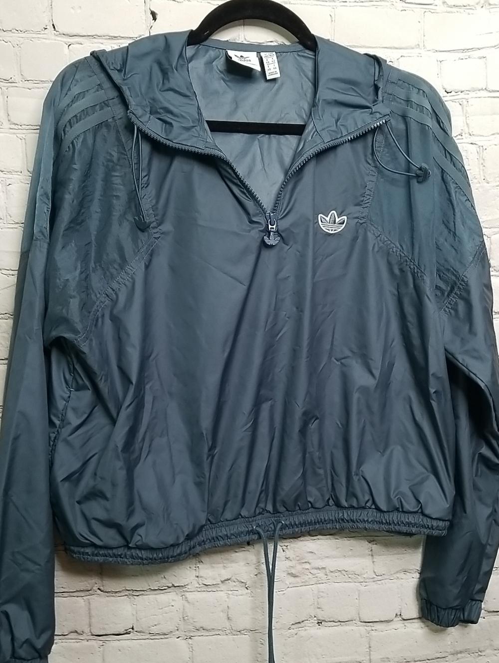 Adidas Gray Blue Windbreaker Hoodie Medium